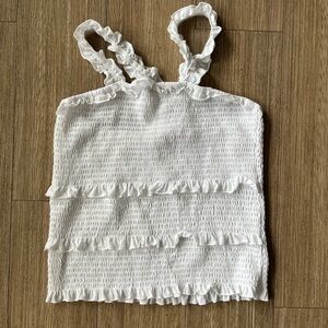 Crave Fame White Smocked Ruffle Top